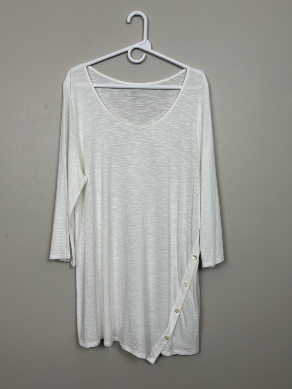 Pure Jill Top Womens XL White Asymmetric Button Tunic Lagenlook Minimalist Prep